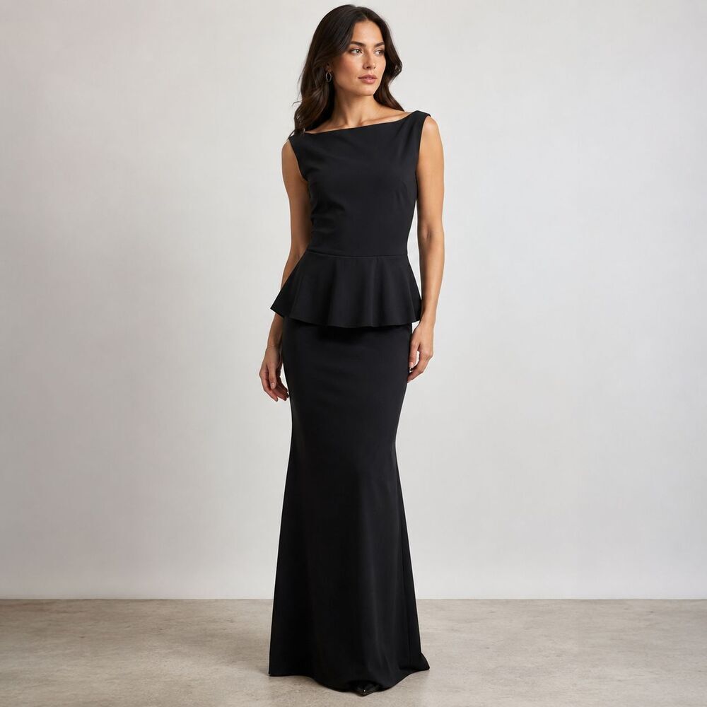 Chiara Boni La Petite Robe Milla Black Peplum Mermaid Evening Gown IT 50 XL